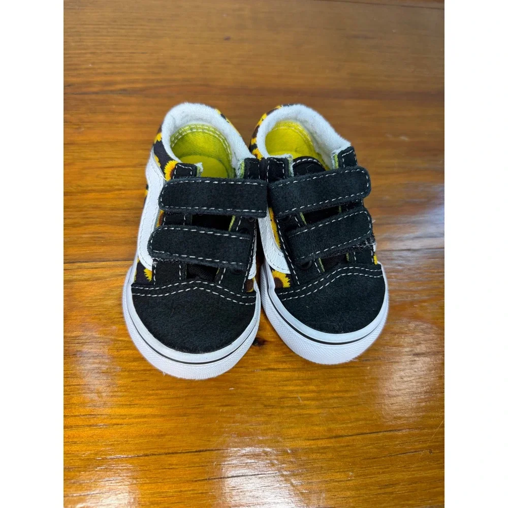 Vans Old Skool V Sunflower Black Suede Toddler Shoes Sz 4 Hook Loop Sneakers